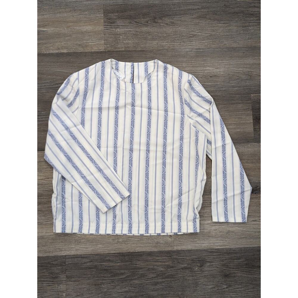 VTG Devon Womens Long Sleeve White Blue Patterned Striped Blouse Size 16 Button